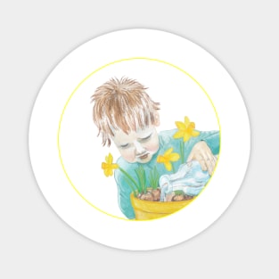 Boy With Daffodils Magnet